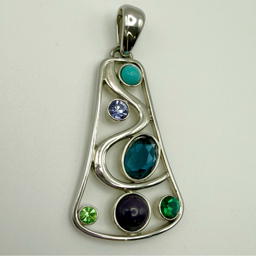 Lia Sophia-PENDANT ONLY-Serendipity Multicolor Gems-Silver Tone-Bell Shape-EUC